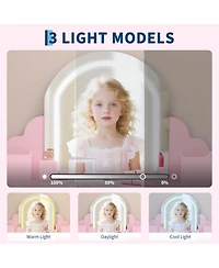 gaomon Kids Vanity with Lighted Mirror & Stool, Little Girls Vanity with Adjustable Led Light