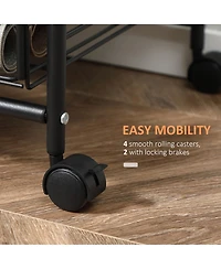 Homcom 24" 3-Tier Rolling Kitchen Cart, Utility Storage Trolley with 2 Basket Drawers, Side Hooks for Dining Room, Walnut Wood Tone