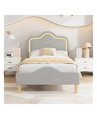 gaomon Upholstered Led Bed Frame with Headboard and Footboard Velvet Princess Platform Bedframe for Kids or Girls Wooden Slats Support No Box Spring