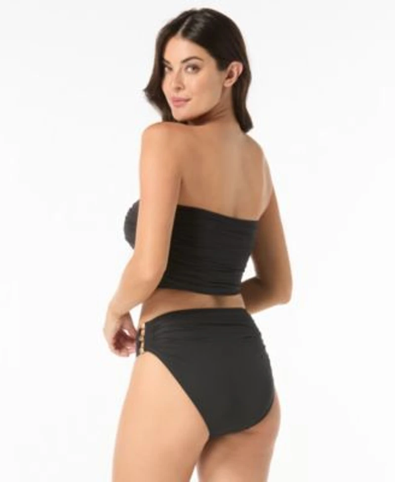 Carmen Marc Valvo Womens Bandeau Draped Top Beaded Bikini Bottom