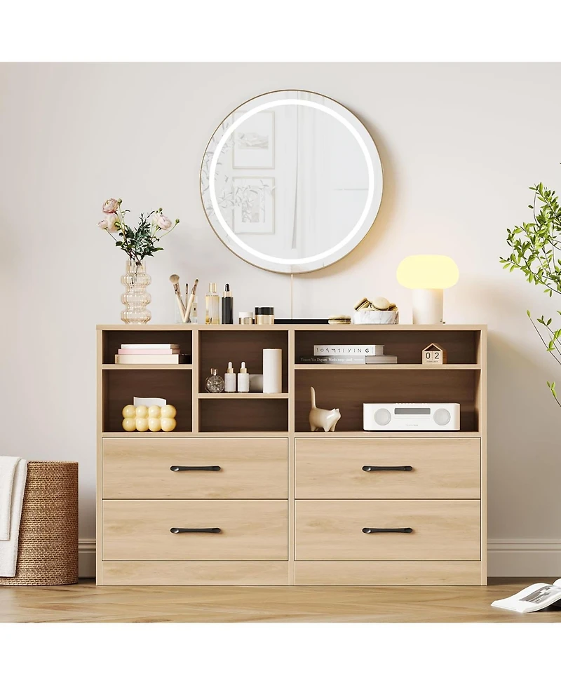 gaomon 2pcs Bedroom Dresser with 4 Drawers & 6 Open Shelves, Modern Wood Storage Cabinet for Living Room, Oak