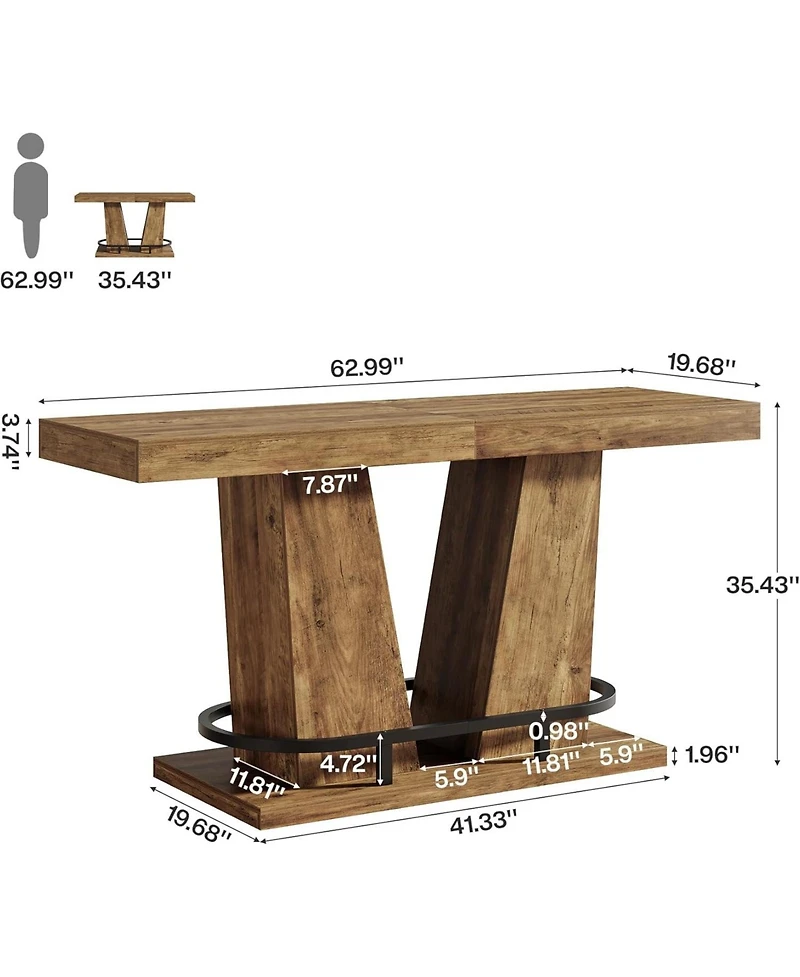 Tribesigns 62.99" Industrial Bar Table for 4-6, Rectangle Counter Height Pub Table with Metal Footrest, Home Bar Units