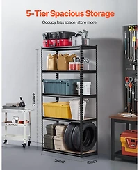 Mecale 5-Tier Storage Shelves, 2000-Lb Capacity, 16"D x 36"W x 71.4"H, Adjustable Metal Utility Rack, Black