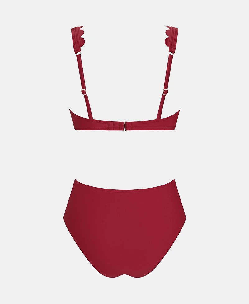 Cupshe Women's V-Neck Underwire High-Waist Bikini Set with Adjustable Wide Straps