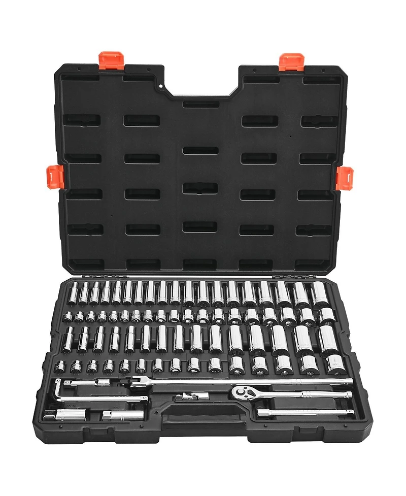 Mecale 76-Piece 3/8" Drive Socket & Ratchet Set, Sae & Metric, Deep & Shallow, Accessories, Storage Case, Cr-v Alloy Steel