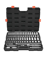 Mecale 76-Piece 3/8" Drive Socket & Ratchet Set, Sae & Metric, Deep & Shallow, Accessories, Storage Case, Cr-v Alloy Steel