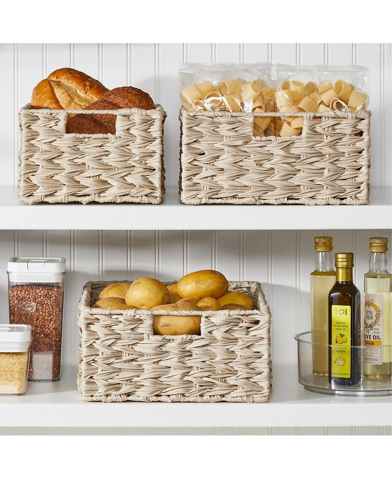 mDesign Woven Farmhouse Kitchen Pantry Storage Basket Box, Large - 6 Pack, Cream/Beige
