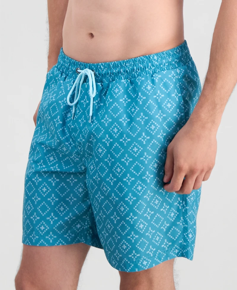 Club Room Men's Rustic Geo 7" Swim Trunks, Macy's Exclusive