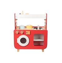 Bruce & Shark Wooden Kids Play Kitchen Toy Set with Washer, Oven, Realistic Sink & Storage