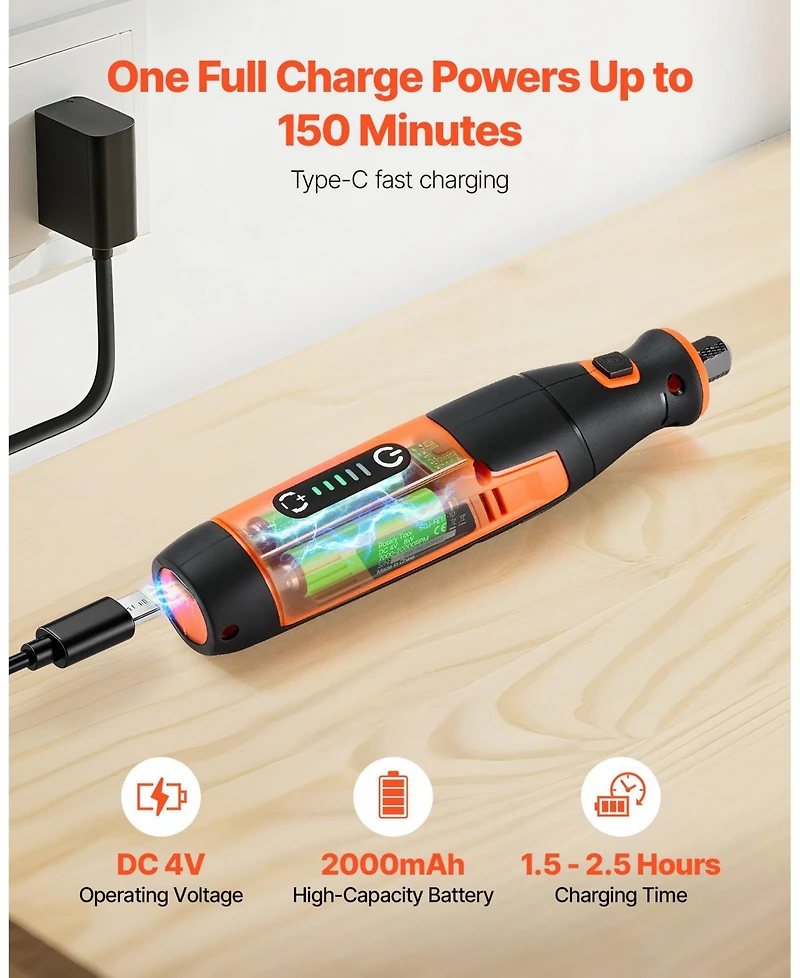 Mecale 73-Piece Cordless Rotary Tool Kit, DC4V Mini Rotary Tool, 5 Speeds 7000–20000 Rpm, Multi-Purpose Diy Tool Set