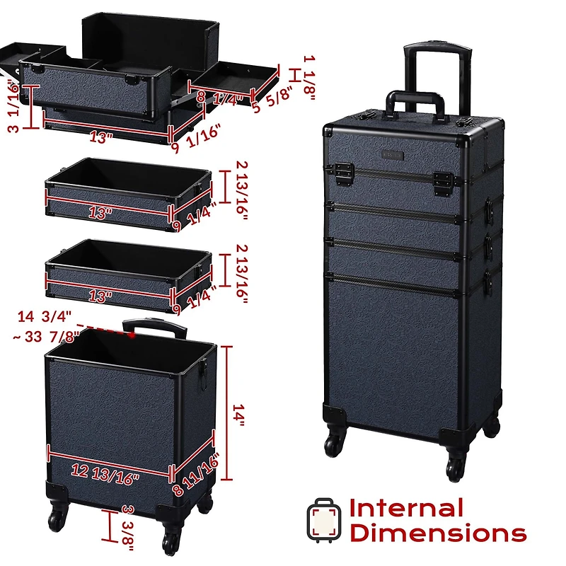 Byootique Makeup Train Case Trolley w/ Cube Case Cosmetic Organizer ForgetMeNot