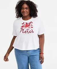On 34th Trendy Plus Merci Embroidered Graphic Top, Macy's Exclusive