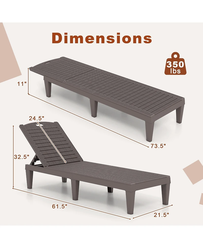 Slickblue Set of 2 Outdoor Chaise Lounge Chairs with 4-Position Back