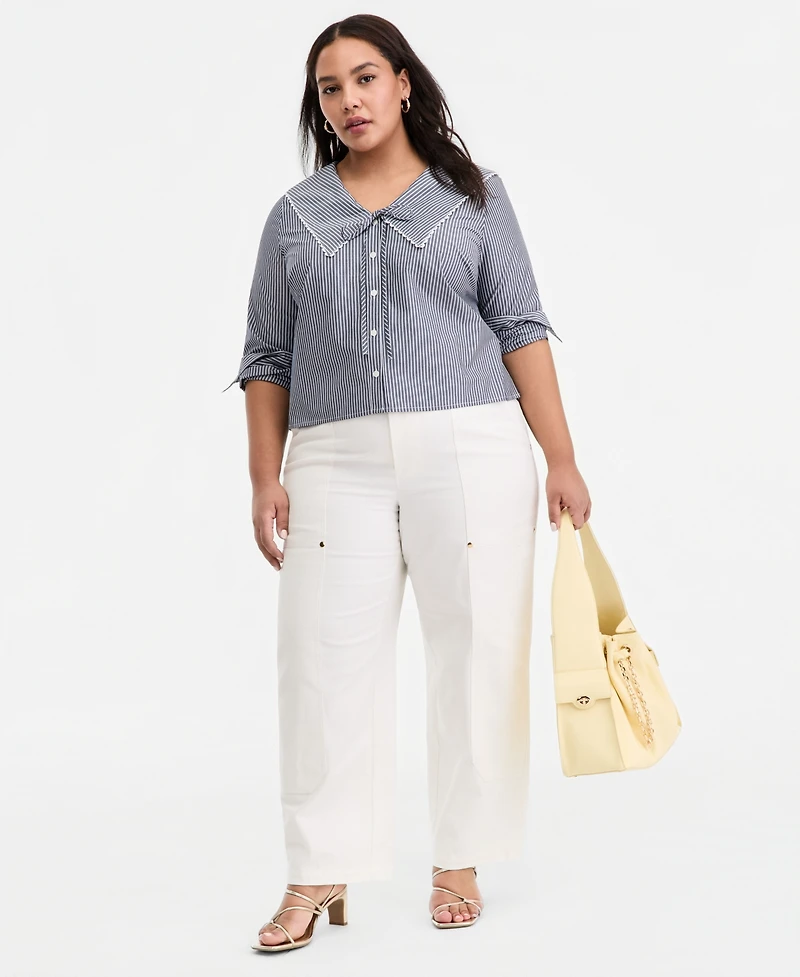 On 34th Trendy Plus Striped Cotton Button-Front Shirt, Macy's Exclusive
