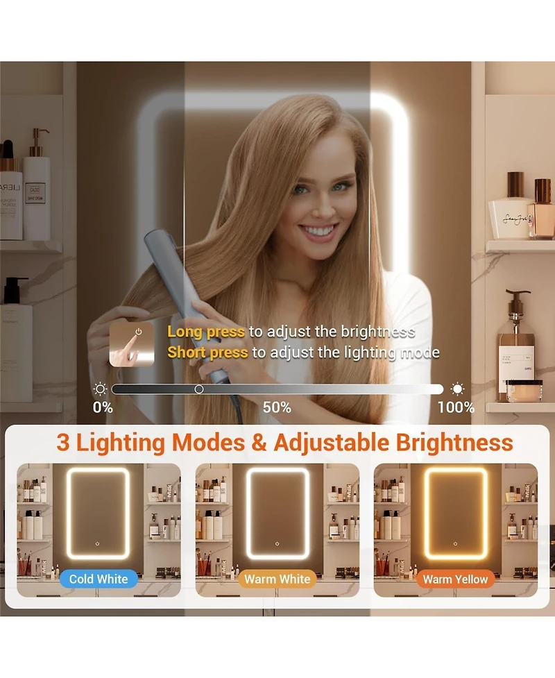 gaomon 6-Drawer Marble White Makeup Vanity Set, Mirror with Led Lights, Usb Charging, Vanity Stool, Bedroom, Dressing Room