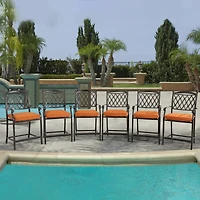 Mondawe 6-Piece Outdoor Patio Bar Stool Set with High Backrests and Orange Cushions
