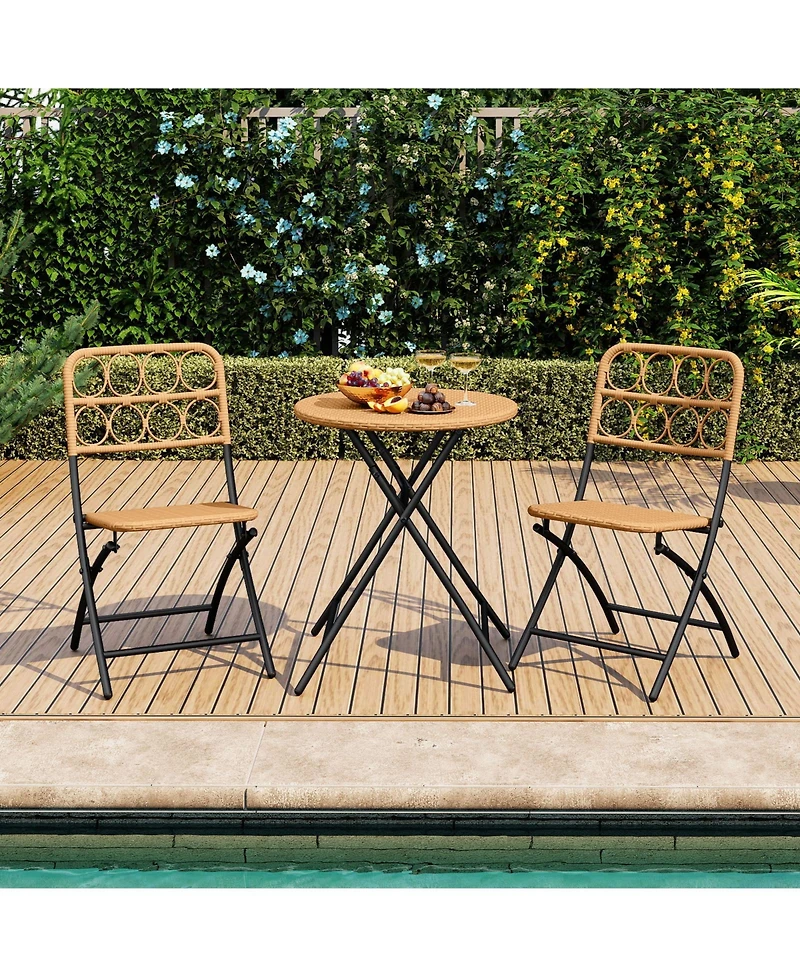 Slickblue Compact 3 Piece Patio Bistro Set with Round Table and Chairs