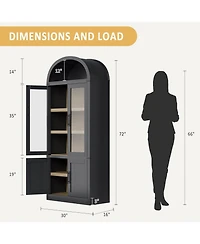 gaomon Arched Storage Bookcase, 6-Tier Modern Wooden Shelving with Doors for Living Room