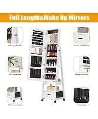 gaomon 360° Swivel Jewelry Armoire with Storage Shelf & Drawer – 66" H Full-Length Mirror Floor Standing Organizer Wheels