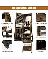 gaomon 360° Swivel Jewelry Armoire with Storage Shelf & Drawer – 66" H Full-Length Mirror Floor Standing Organizer Wheels