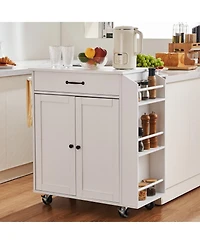 Volenca 32" Kitchen Island Cart with Power Outlet, Storage Cabinet, Drawer, Adjustable Shelf, Spice Rack, Towel Bar, Rolling, White