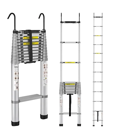 Mecale 15 ft Telescoping Ladder, Aluminum Multi-Button Retraction Extension Ladder, 400 lb Capacity, Non-Slip Feet, Ansi Listed