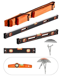 Mecale 4-Piece Box Level Set, 48/24/16/10", Light-Up Bubble Vials, 45/90/180° Ruler, Aluminum Alloy, Shock-Proof (10" Magnetic