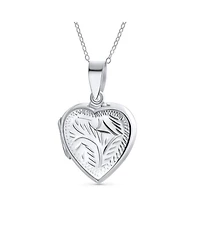 Bling Jewelry Keepsake Leaf Design Heart Locket Necklace Pendant .925 Silver