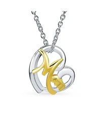 Bling Jewelry Words Mom Heart Pendant Necklace Mother Two Tone Rose Gold Plated Sterling Silver