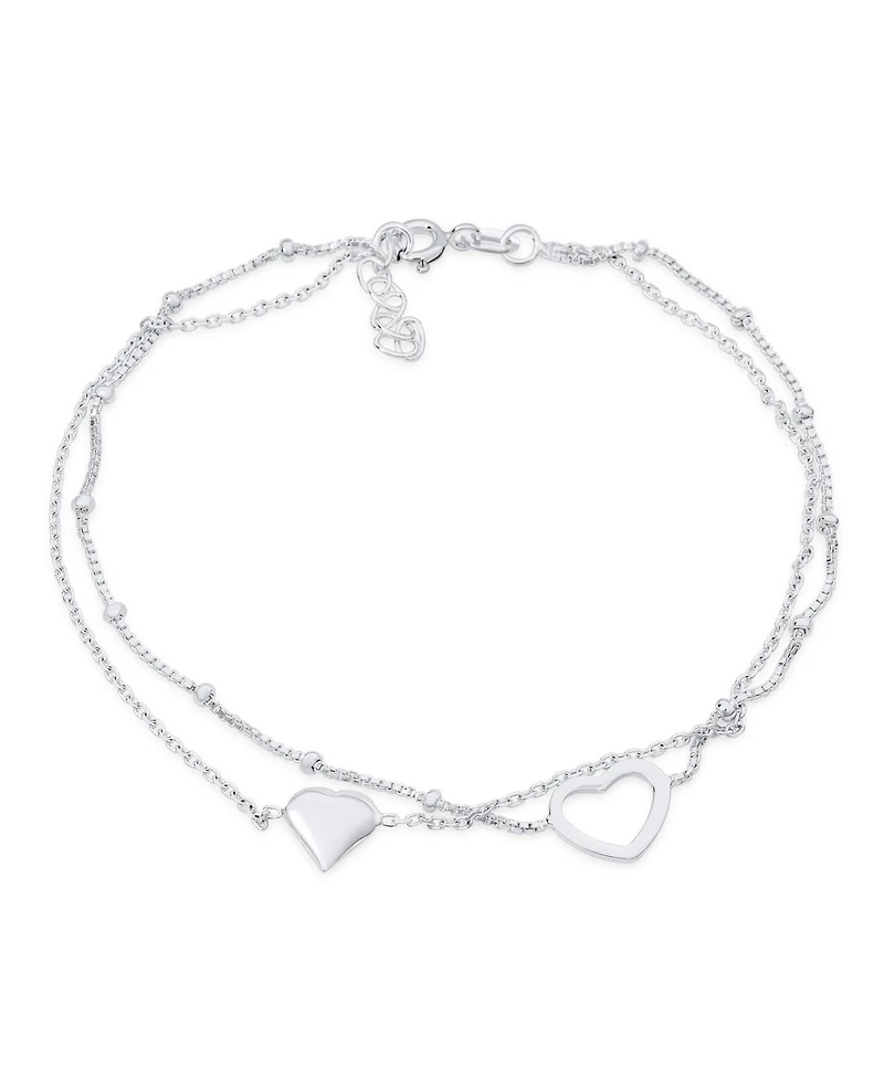 Bling Jewelry Love Double Strand Two Hearts Anklet Ankle Bracelet Sterling Silver Adjustable