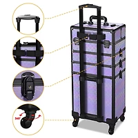 Byootique 4in1 Rolling Makeup Train Case w/ Cube Case Cosmetic Organizer Purple