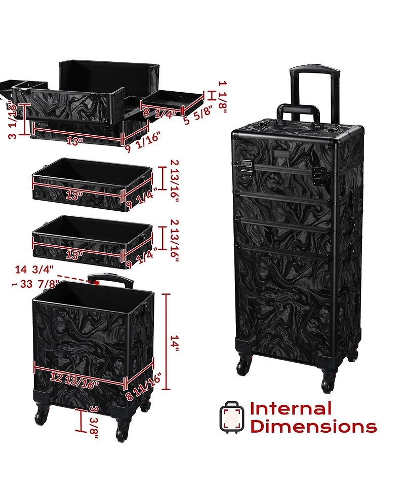 Byootique Rolling Makeup Train Case with Portable Cube Case Cosmetic Organizer