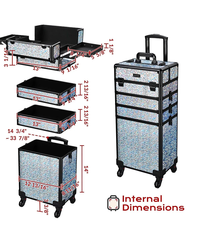 Byootique Makeup Train Case Kit with Cube Case Cosmetic Organizer Mermaid Silver