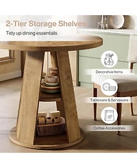 Tribesigns Round Dining Table for 2–4, 31.5" Small Farmhouse Kitchen Table with 2-Tier Storage Shelf, Space-Saving Wood Dining Table, Ligh