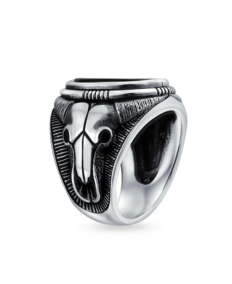 Bling Jewelry Men's Signet Western Texas Longhorn Skull Ring Sterling Silver