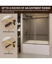 Lovmor Frameless Bathtub Shower Doors 56-60 W x 60 H Matte Black