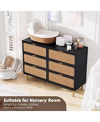 gaomon 6-Drawer Rattan Dresser, Wide Top, Large Double Chest for Bedroom, Closet, Living Room