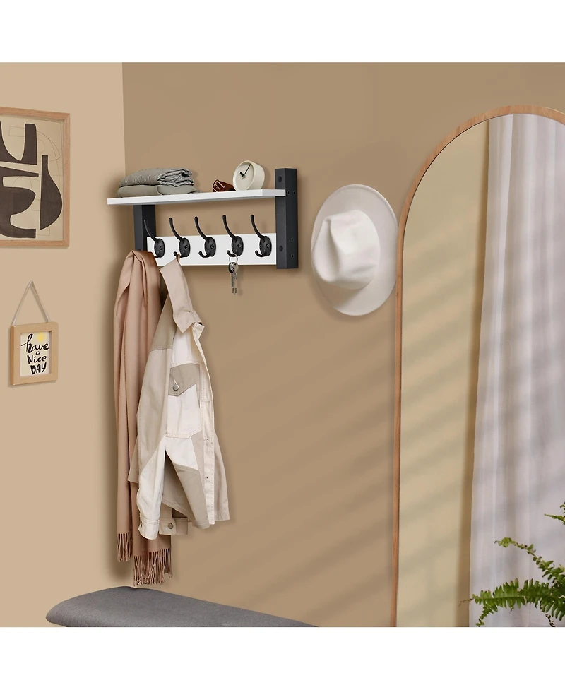 Sorbus Inch Floating Wall Shelf with 5 Heavy Duty Hooks – for Entryway, Bathroom, Bedroom, Kitchen