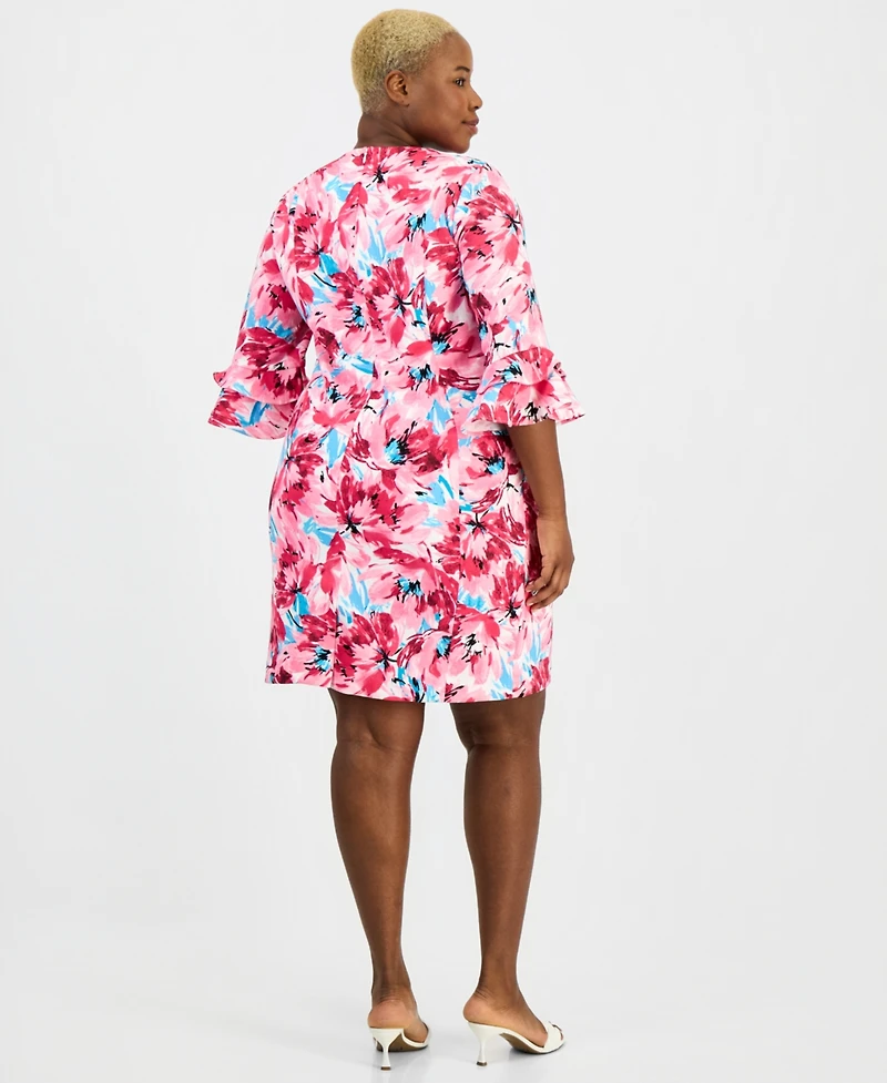 Kasper Plus Floral 3/4-Sleeve Sheath Dress