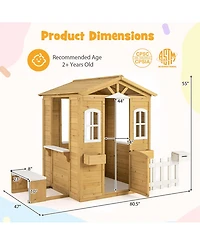 Sugift Wood Playhouse with Bench and Serving Stations for 2+ Years Old Kids