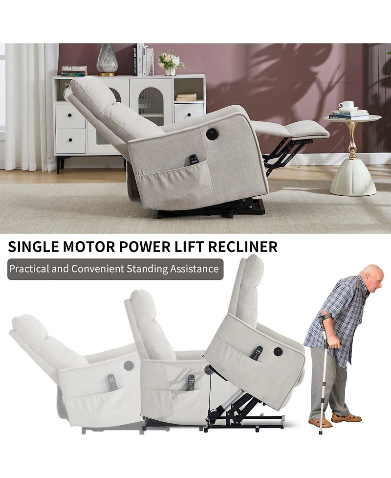 Boyel Living Chenille Power Lift Recliner Chair 155° with Massage Heat Usb for Indoor Elderly