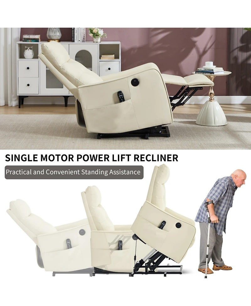 Boyel Living Faux Leather Power Lift Recliner Chair 155° with Massage Heat Usb for Indoor Elderly