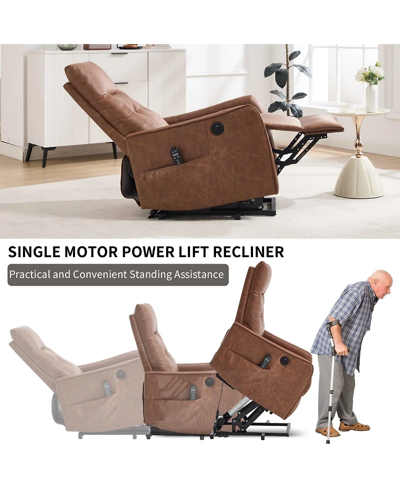 Boyel Living Faux Leather Power Lift Recliner Chair 155° with Massage Heat Usb for Indoor Elderly