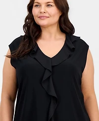 Kasper Plus Mixed-Media Ruffle Top