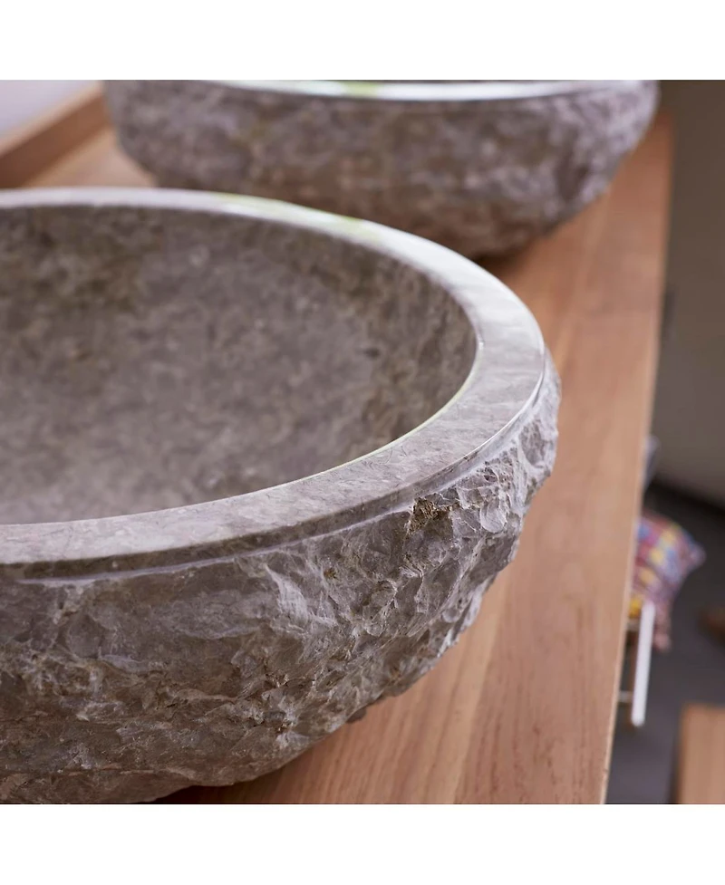 Tikamoon Genuine Marble Washbasin Hand-carved Design Rustic and Smooth Bathroom