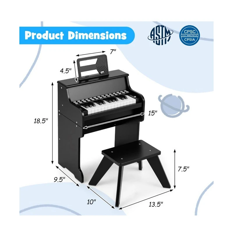 Hongge Kids Digital Piano Keyboard with Lighted Teaching Mode and Stool