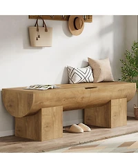 Tribesigns Storage Bench with Safety Hinges, 55 Inch Farmhouse Shoe Bench with Flip-Top, Natural