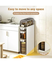 gaomon 4-Tiers Slim Bathroom Storage Cabinet, Narrow Storage Waterproof Skinny Bathroom Cabinet with Wheels and Toilet Paper Holder for Small Spaces