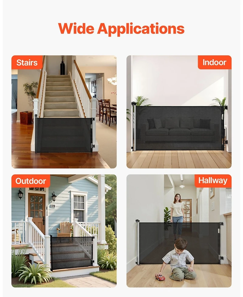 Cozito Extra Tall Retractable Baby Gate, 38.5 in Tall, Extends to 72.8 in Wide, Mesh Safety Gate w/ Security Lock, Indoor/Outdoor