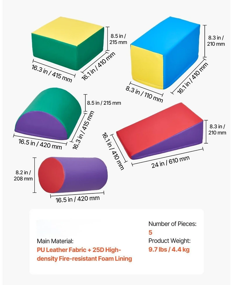Mecale Foam Climbing Toys, 5-Piece Set, Pu Leather Soft Play Blocks, Indoor Climb & Crawl Set, Easy Clean, 6M-3Y
